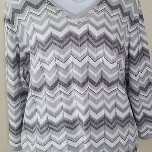 Alfred Dunner Womens Knit Blouse W/Beaded Neckline